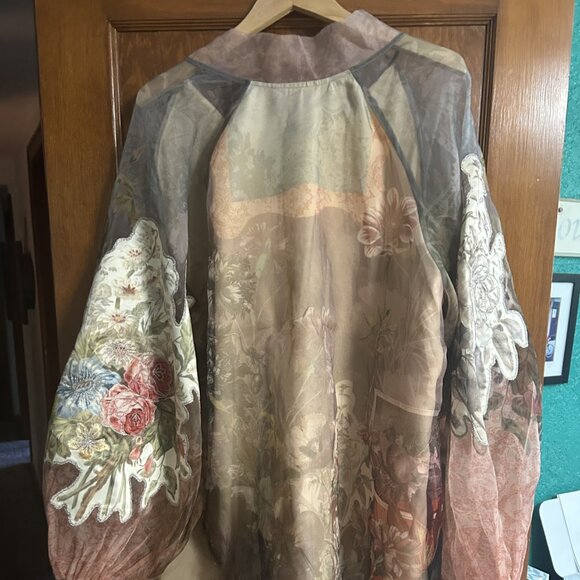 Pankaj & Nidhi Long-Sleeve Printed Organza Mini Dress - Picture 2 of 5